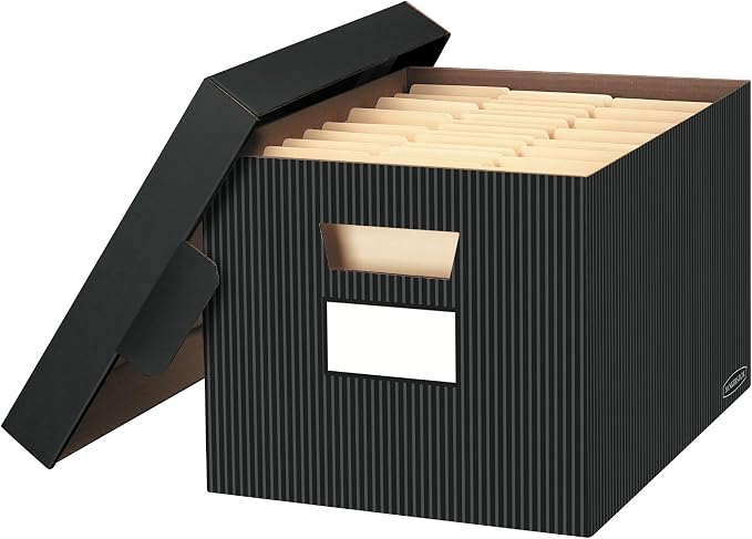 Bankers Box 4-Pack Medium-Duty File Storage Boxes, Letter/Legal, FastFold | Speed through filing with FastFold setup, sturdy stacking, reinforced handles, and dependable document protection. by BankersBox