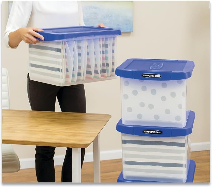 Bankers Box Heavy Duty Plastic File Storage, Letter/Legal Files, 14" X 17.38" X 10.5", Clear/Blue, 2/Pack - Image 7