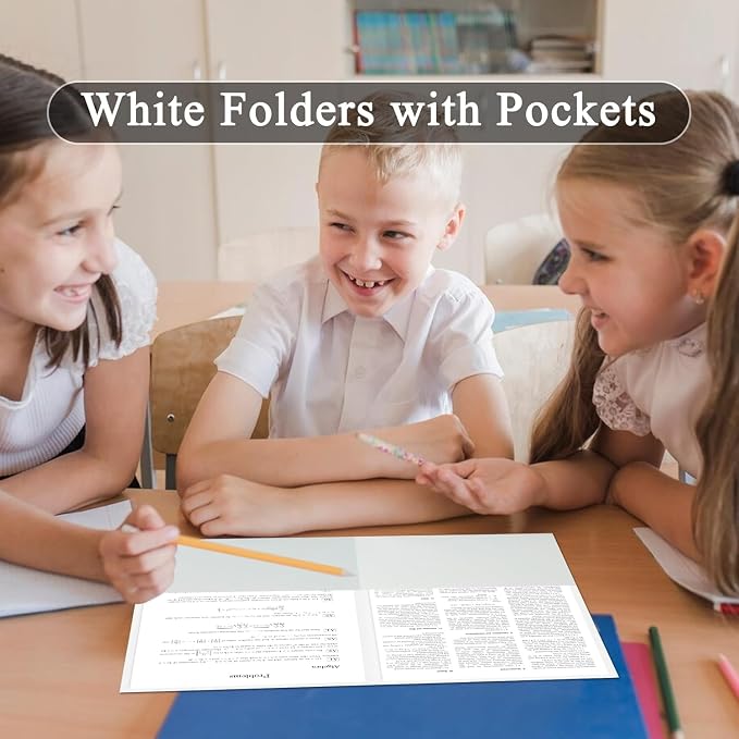 Zzrywuty 100 Packs Two Pocket File Folders with Business Card Slot,Textured Paper,Letter Size,Holds 100 Sheets for School,Office,Business,White - Image 7