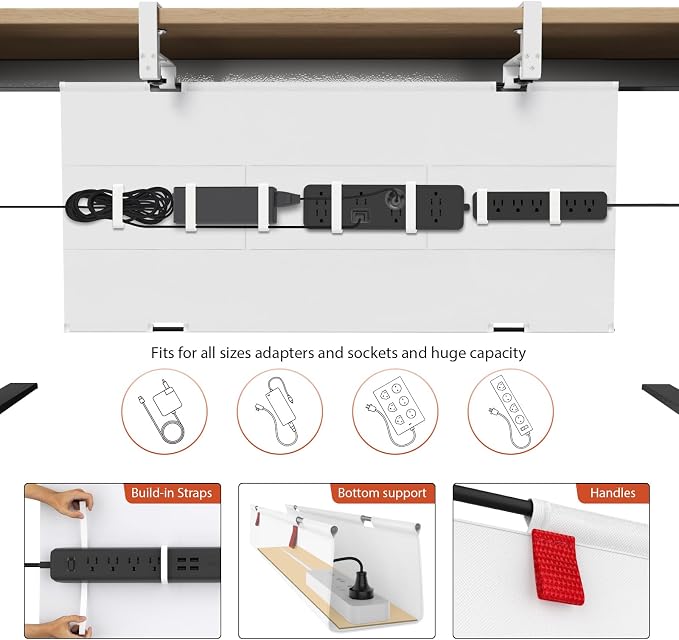 Univivi No Drill Under Desk Cable Management Tray, 36 inch Cable Management | Clamp/Screw Mount Cable Management Under Desk, Premium Fabric Under Desk Cable Tray, Various Size Cable tray for Office, Home - Image 2