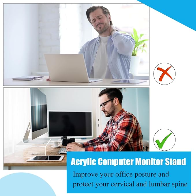 Jetec 2 Pcs Acrylic Monitor Stand Desktop Video Acrylic Monitor Riser Desk Shelf Computer Stand for Laptop TV Computer Screen Desk Organizer Teacher's Day Supplies (Clear, 12 x 8 x 3 Inch) - Image 4
