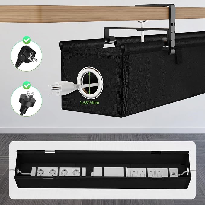 KEEGH Under Desk Cable Management Tray 36", No Drill Cord Organizer, Black | Heavy Duty, Large Capacity, 3-Level Clamp Fit 0"-2.5" Desks, Clamp/Screw Mount, for Home, Office, Gaming, Room, Studio - Image 6
