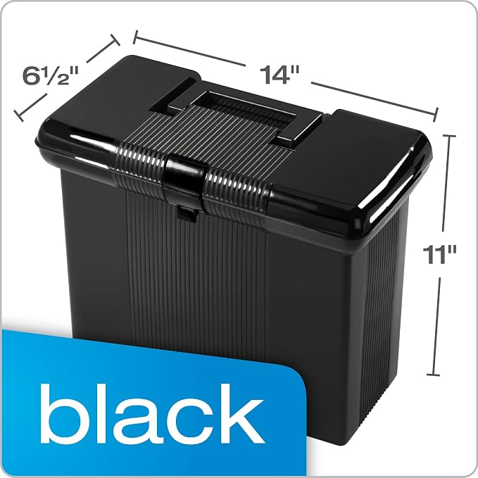 Pendaflex Portable File Box with File Rails, Hinged Lid with Double Latch Closure, Black, 3 Black Letter Size Hanging Folders Included (41732AMZ) - Image 3