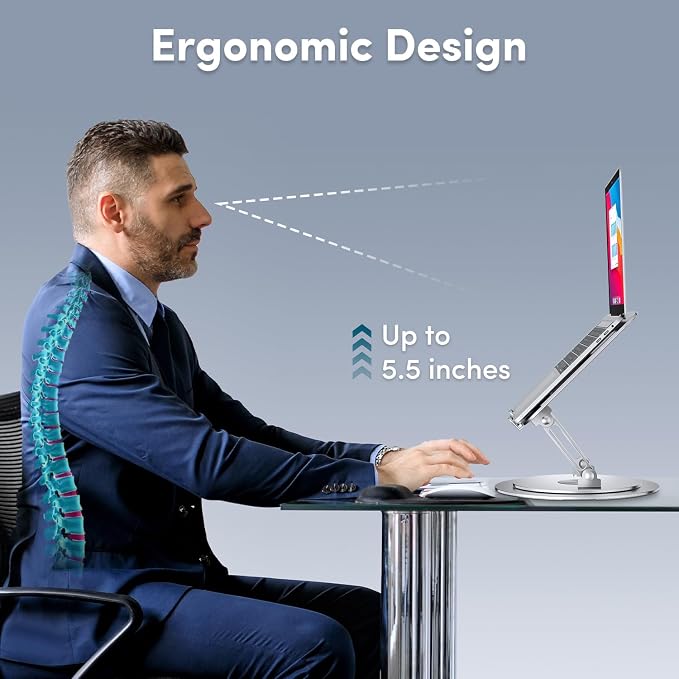 Lifelong 360° Rotating Adjustable Laptop Stand, Foldable Riser, Silver | Ergonomic Computer Stand for Desk, Portable Laptop Holder Fits All MacBook, Laptops 10-16 Inches - Image 6