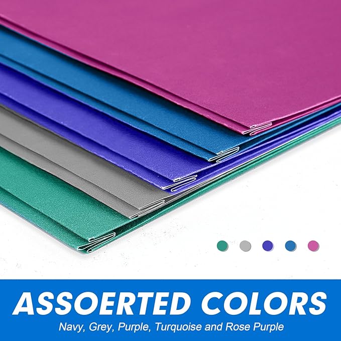Two Pocket Folders, RAZCC 100 Pack Two Pocket with Prongs, 3 Prong Pocket Folders Letter Size, Paper Folders with Prongs for School Office Home Business, Assorted 5 Colors - Image 4