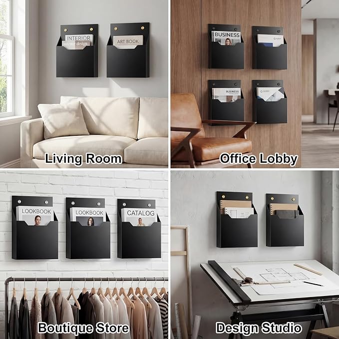 Feifeiya 1 Pack 12.6"x9.5"x2.4" Black Acrylic Wall File Holder Organizer Wall Mount Magazine Document Brochure Mail Pocket Durable File Storage with 3 Colors Screw Cap for Office Home Waiting Room Use - Image 6