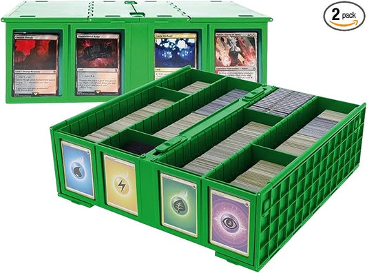 BCW Collectible Card Bin (2-Pack, Green) | Holds 3200 Cards Each | Includes 4 Dividers Per Bin | Storage for Pokémon, MTG & Sports Cards by BCW