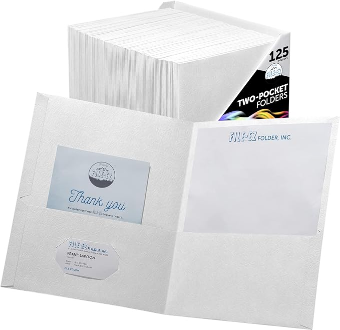 FILE-EZ Two-Pocket Folders, White, 125-Pack, Textured Paper, Letter Size (EZ-32410) by FILE-EZ