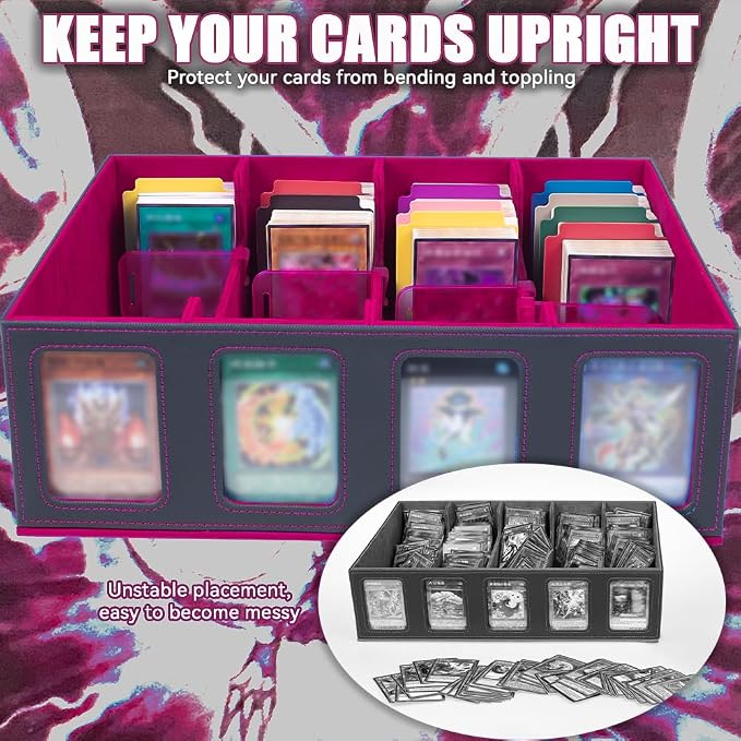 4-Row 3000+ Trading Card Storage Box for MTG, Card Deck Box with Snap-fit Design, 4 Card Sleeves, 8 Stoppers, 24 Dividers (4-Rows Black-Red) - Image 6