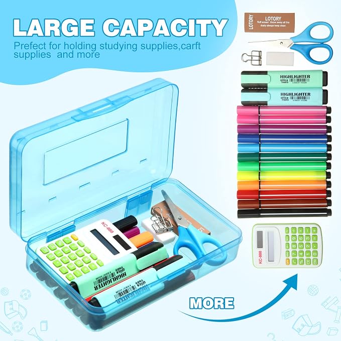 Leelosp 12 Pack Clear Pencil Boxes for School Bulk, Large Plastic Pencil Case with Lid, Stackable Hard Crayon Storage Box for Classroom Kids, Desk Drawer Organizer for Office Home(Pink Yellow Blue) - Image 3