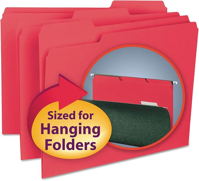 Smead Interior File Folder, 1/3-Cut Tab, Letter Size, Red, 100 per Box, Expandable File Folders for Filing Cabinet by SMEAD