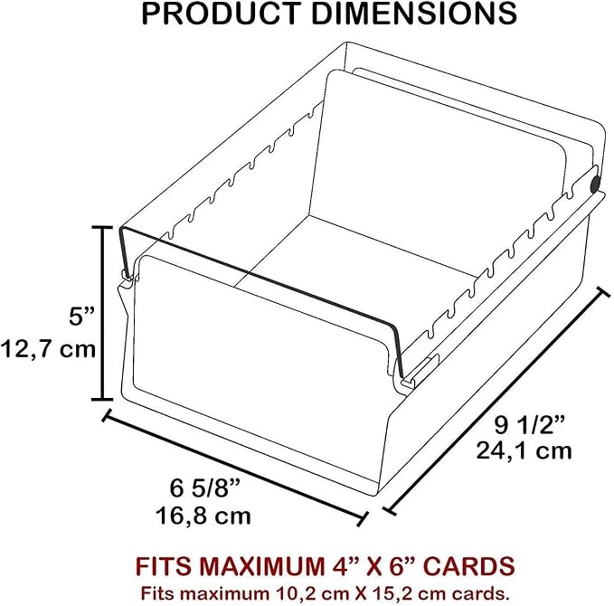 Acrimet 4 x 6 Card File Holder Organizer Box Metal Base Heavy Duty (AZ Index Cards and Divider Included) (Black Color with Clear Crystal Plastic Lid Cover) - Image 6