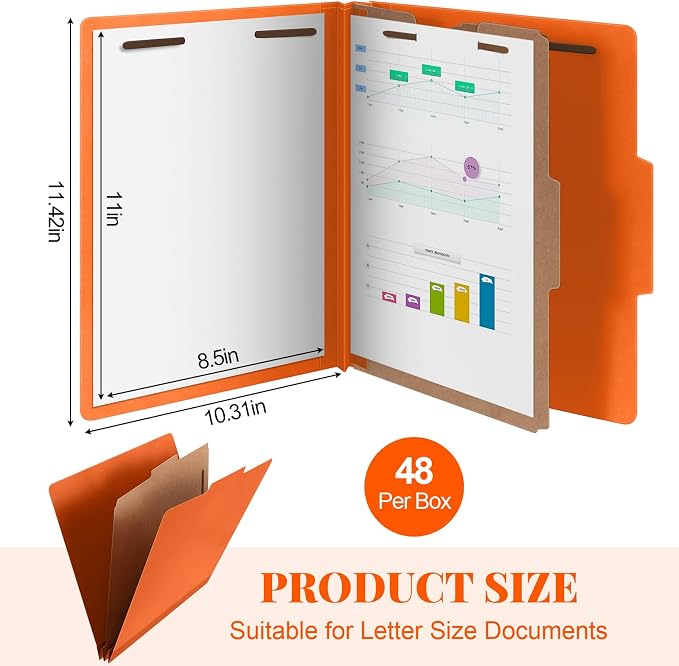 48 Pcs Skyygemm Classification Folder Letter Size, 1 Divider,Orange | Back to School Supplies, File Organizer with Fastener, Expanding File Organizer Bulk for Office Employee, Staff, Teacher - Image 2