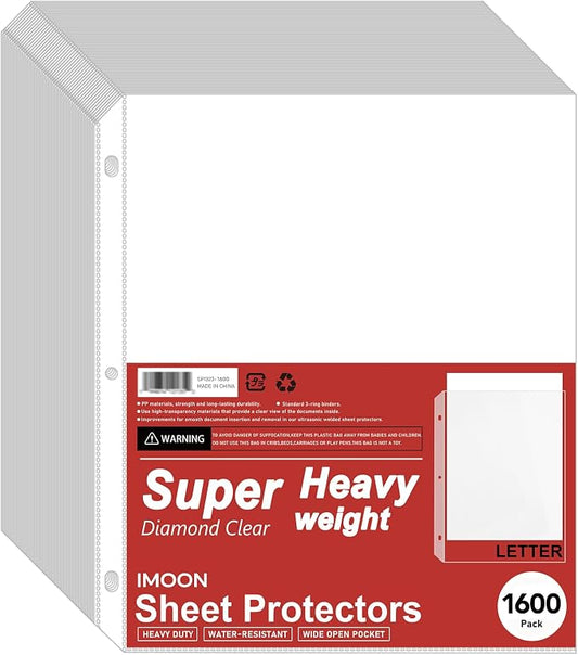Super Heavyweight 3-Hole Letter Size Sheet Protectors - High Transparency Plastic Heavy Duty Sleeves for 3 Ring Binders, Archival Safe, Durable Page Protectors for Documents, 8.5x11 Inch (1600 Pack) by Unknown