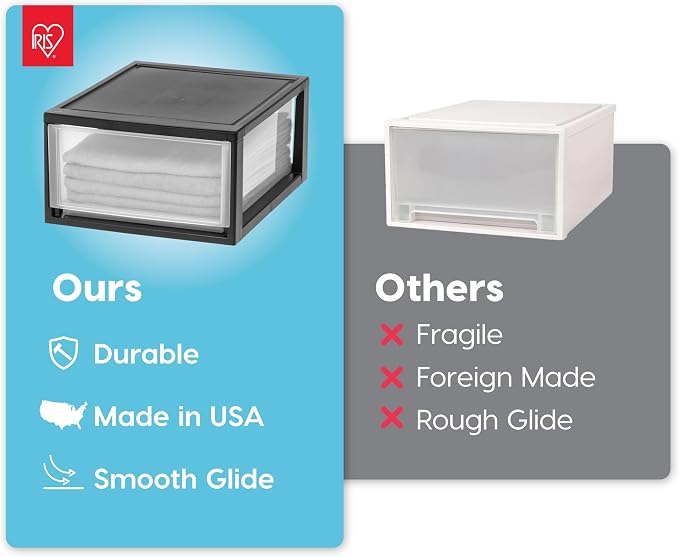 IRIS USA 2-Pack 30 Qt. Stacking Drawer Organizer with Sliding Drawer, Black | Organize clothing, accessories, office supplies, and household essentials around your home with easy access to stored items - Image 5
