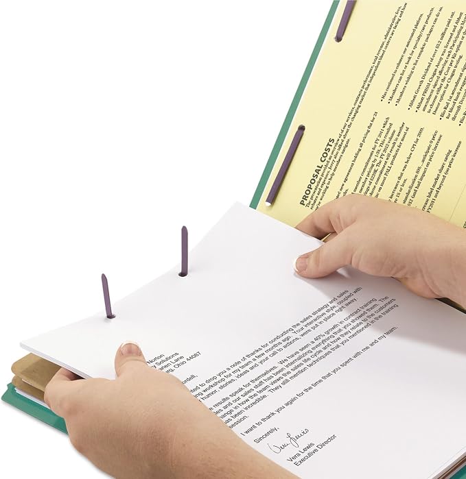 Smead 100% Recycled End Tab Pressboard Classification File Folder with SafeSHIELD Fasteners, 2 Dividers, 2" Expansion, Letter Size, Green, 10 per Box (26785) - Image 2