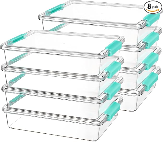 Vtopmart 8 Pack 6 Qt Plastic Storage Bins with Lids, Clear Sensory Bins | Stackable Containers for Organizing School & Office Supplies, Arts & Crafts Organizers and Storage for Home, Craft Room by Vtopmart