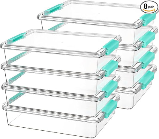 Vtopmart 8 Pack 6 Qt Plastic Storage Bins with Lids, Clear Sensory Bins | Stackable Containers for Organizing School & Office Supplies, Arts & Crafts Organizers and Storage for Home, Craft Room by Vtopmart