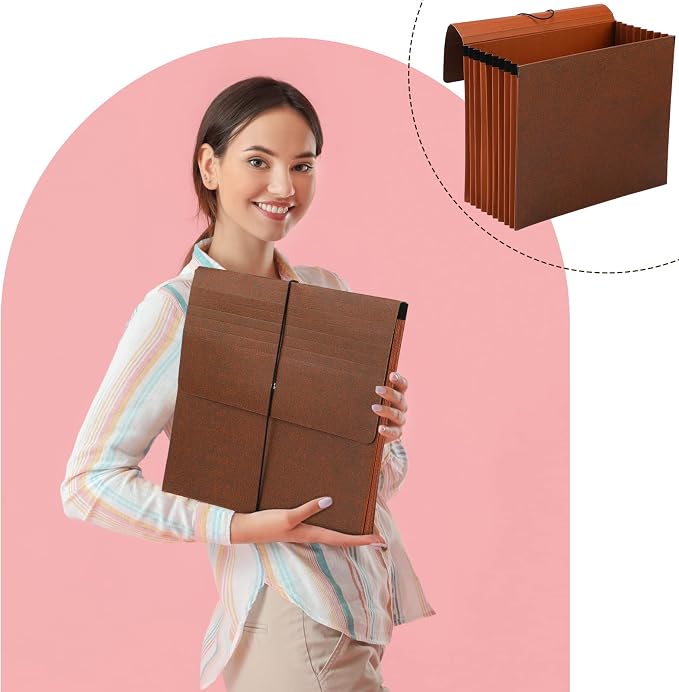 PerKoop 5 Pcs Expanding File Folder with Flap 7 Inch Expansion Expanding File Wallet with Elastic Cord Closure Letter Size Heavy Duty Document Organizer, 10 Slots, Brown - Image 3