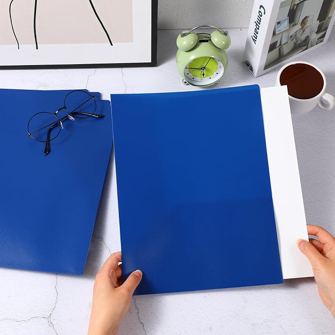 Patelai 50 Pack Plastic Folders with Pocket Bulk 2 Pocket Heavy Duty Letter Size Folders Business Card Holder for School Office File(Blue) - Image 4