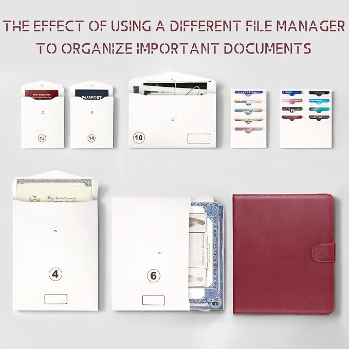 JOYCE Important Document Organizer 14 Expanding Pockets,Rose Red | Waterproof leather binder with 13 Card Slots for Passports, Birth Certificates, Tax Files and Wills - Image 5