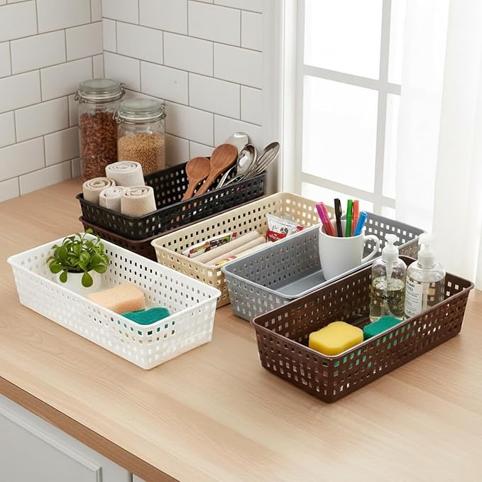 Oblivion Wardrobe Organizer for Storage 6 Pcs - Plastic Multipurpose Desk Organizer Tray, Multicolour Office Drawer Dividers Bins for Household Items, Bathroom, Makeup, Bedroom Dresser & Basket Rack - Image 5