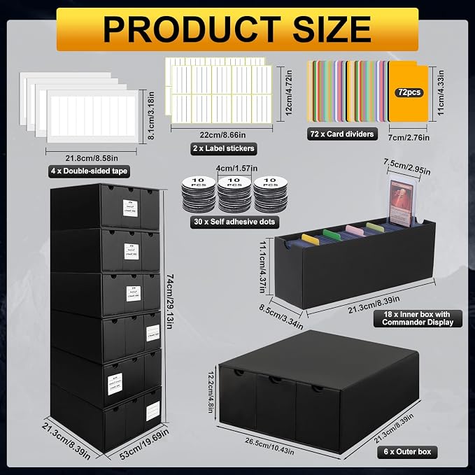 Trading Card Storage Box, 10800+ Card Organizer with 18 Inner Boxes & 72 Card Dividers, Fits Sleeved Cards & Toploaders for MTG, TCG, YGO, PTCG, Sports Cards, with Labels & Tapes - Image 3