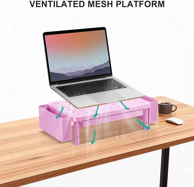WALI Computer Monitor Stand with Storage, Desk Organizer with Drawer and Pen Holder, Desk Monitor Riser 3 Height Adjustable, Laptop Riser for Computer, Laptop, Printer (PTT003-P), 1 Pack, Pink - Image 5