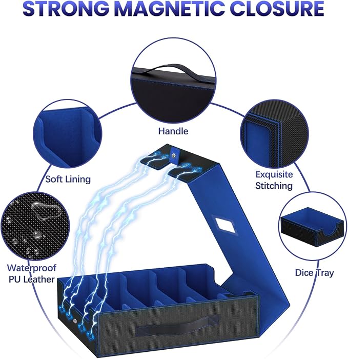 5 Row Trading Card Storage Box, Fit 4200+ Sleeveless Cards, Black & Blue | Large Capacity, Portable Handle, Include 30 Divider, 8 Supporters, 1 Dice Tray, Compatible for MTG/TCG/Magic Sports Cards - Image 5