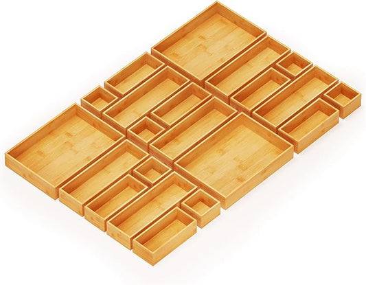 SpaceAid 21-Piece Bamboo Drawer Organizer Storage Boxes Set, Wood Tray Junk Drawer Organizers Multi-Use Divider Bins for Kitchen, Bathroom, Office Desk and Makeup Organization (21 Pack, Natural) by SpaceAid