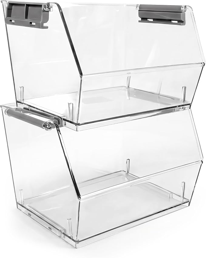 HOMESTEAD Set of 2 Small Stackable Storage Bins, Clear Plastic Organizer Bins, Open Front Design for Kitchen Pantry, Fridge, Cabinet, Bathroom and Snack Organization by Homestead