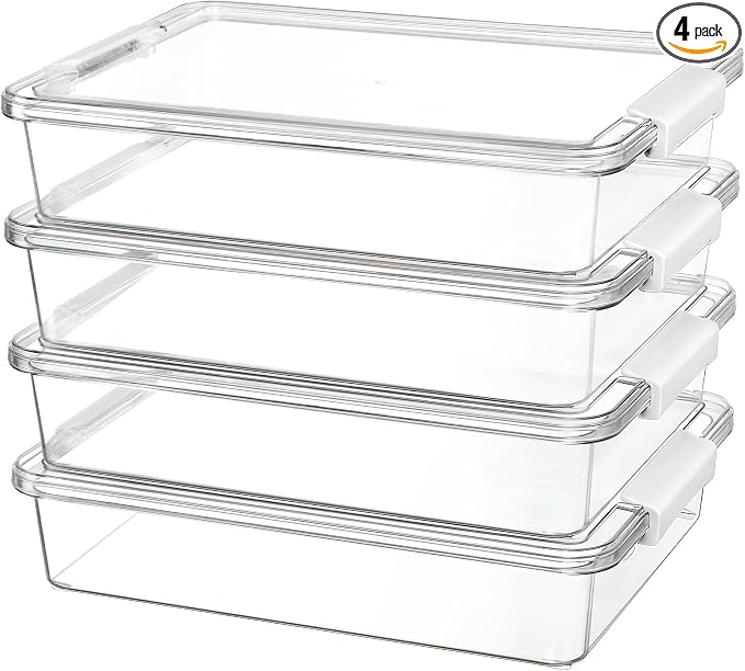 Vtopmart 4 Pack 6 Qt Plastic Storage Bins with Lids, Sensory Bins, White | Stackable Clear Containers for Organizing School & Office Supplies, Arts & Crafts Organizers and Storage for Home, Craft Room by Vtopmart