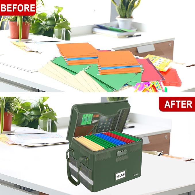 DocSafe Fireproof Document Box with Lock,File Storage Organizer with Pockets,Collapsible Portable File Box Home Office Safe Filing Cabinet with Handle for Hanging Letter/Legal Folders,Green,2 Pack - Image 6