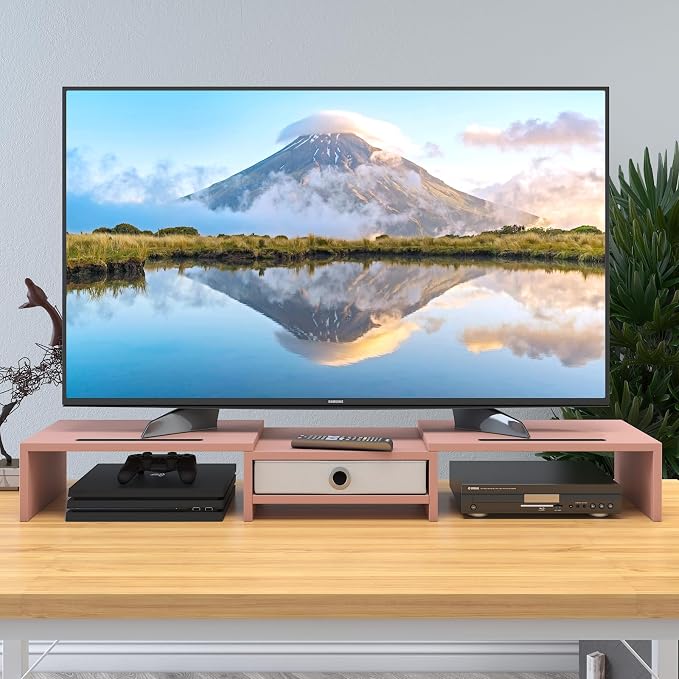 WESTREE Dual 3 Shelf Computer Riser with Drawer, Adjustable Length and Angle, Desktop 2 Monitor Stand Storage Organizer - Image 6
