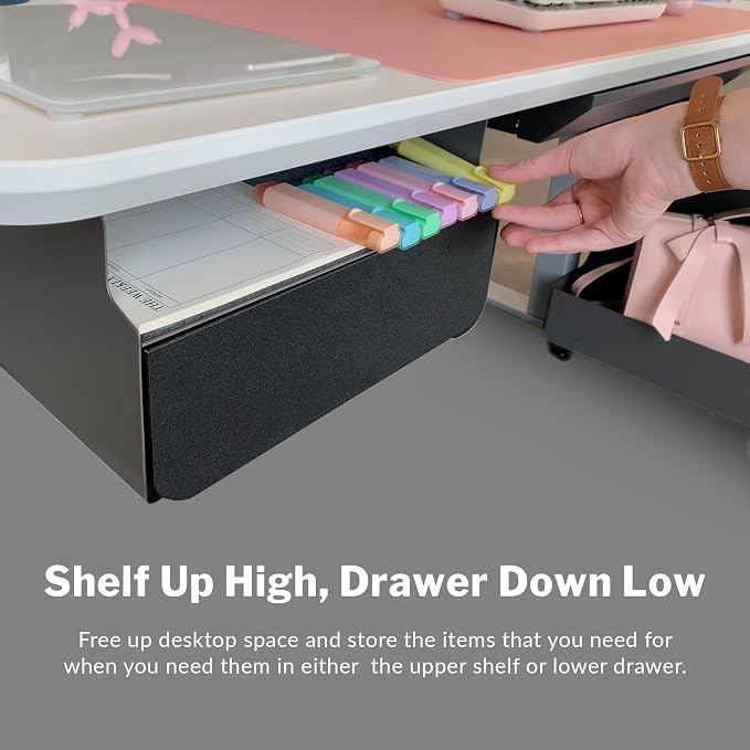 Vari Steel Under Desk Storage Organizer with Drawer - Slim Hanging File Storage Shelf and Stationary Tray - Easy Assembly - Home Office VariDesk Accessory - Black, 13.39" x1 9.29" x 9.45" - Image 3