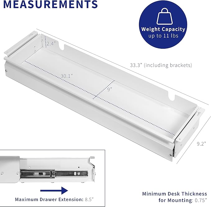 VIVO Large 33 inch Under Desk Slide Out Storage Drawer Organizer, White, DESK-DR33-W - Image 3