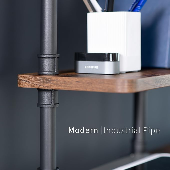 VIVO Clamp-on Premium 16 inch Industrial Pipe 2-Tier Tabletop Shelving, Heavy Duty Desk Extension Organizer, Modern Desktop Display Shelf, Rustic Vintage Brown Shelves, DESK-SHELF16-2N - Image 6