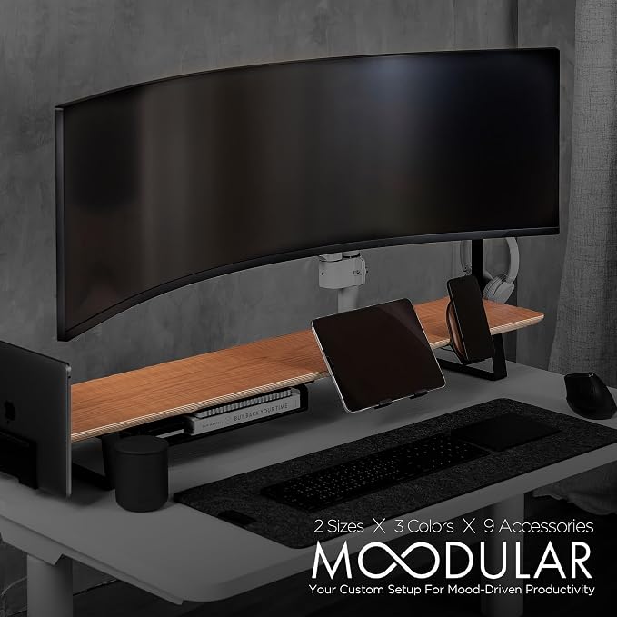 Moodular Wooden Monitor Stand Desk Organizer, Large 45.6" Oak | Customizable Organized Workspace, Aluminum Slide Rails, 10 Add-Ons Sold Separately: Storage Drawer, Tablet, Phone & More - Image 2