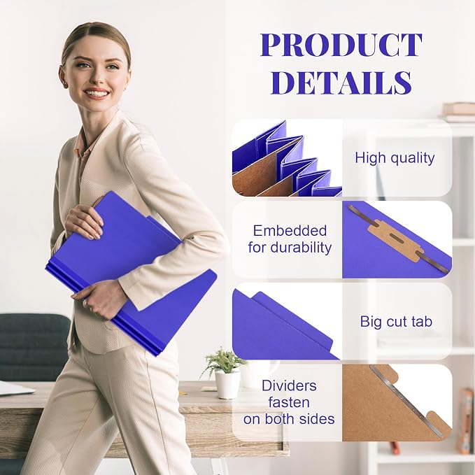 Skyygemm 24 Pcs Classification Folder Letter Size, 3 Divider File,Purple | Back to School Folder Supplies, Pressboard File with Fastener, Expanding Organizer Bulk for Teacher, Office, Employee, Staff - Image 3