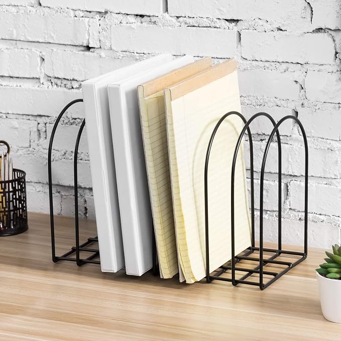MyGift Large Desktop Document Holder, Black Metal Wire File Folder Organizer Rack with 8-Slots and Arch Design by MyGiftHome