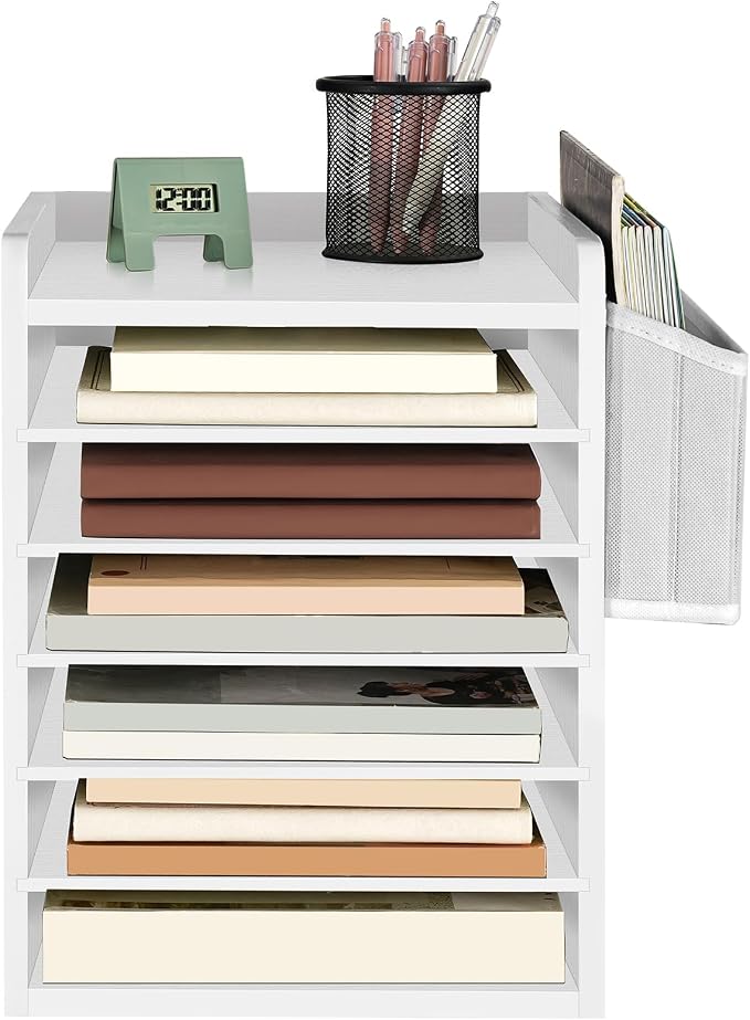HOOBRO Adjustable Countertop Mail Sorter, 6 Tier Wooden Paper Organizer, Vertical Literature Organizer with Side Storage, Office Mailbox Cubbies, Classroom Mailbox, for Home, Office, White WT34WF01 - Image 9