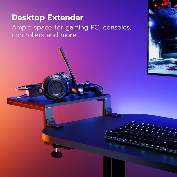 ARES WING Clamp-On Desk Extender Monitor Shelf, 15x9.8 up to 44lbs | Desktop Riser for Office/Gaming，Space Booster，Freestanding or Clamp Mount，No Drill Desktop Organizer，Black - Image 4