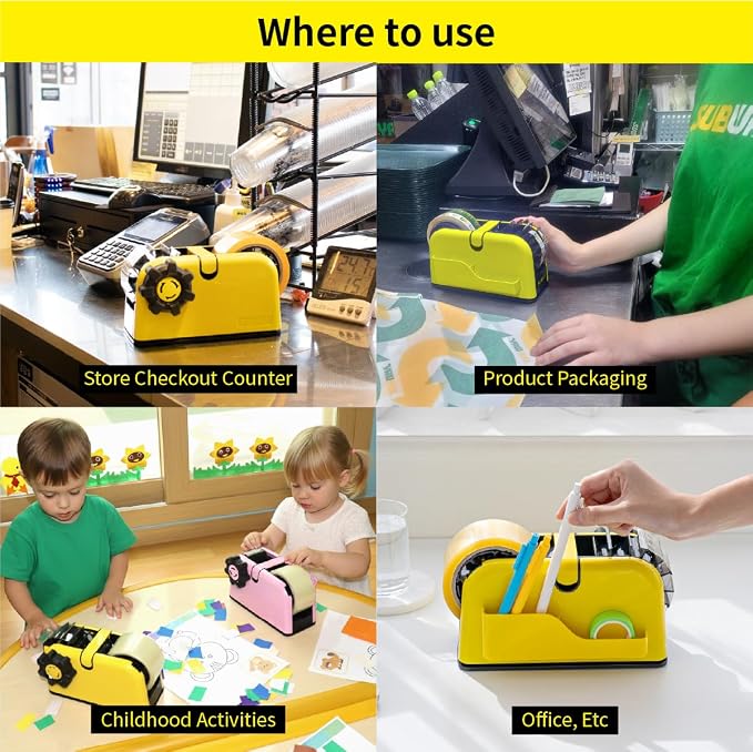 [TENDO°] TENDO Multi-Section Tape Dispenser, Custom Width Tape Cutter with 4 Cutting Sections, Built-in Safety Blade, Ergonomic Grip for Packing and Office Use, ZO-508(Yellow) - Image 5