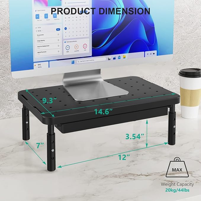 WALI Computer Monitor Stand with Storage, Monitor Riser 3 Height Adjustable | Laptop Riser with Airflow Vents, Desk Organizer for Computer, Printer, Notebook (PTT002-B), 1 Pack, Black - Image 8