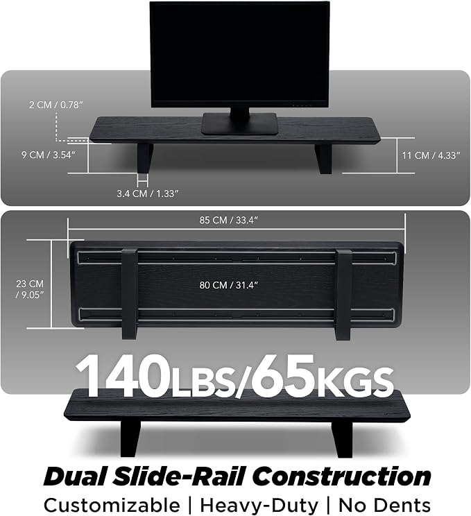 Moodular Wooden Monitor Stand Desk Organizer, Standard 33.4" Black | Customizable Organized Workspace, Aluminum Slide Rails, 10 Add-Ons Sold Separately: Storage Drawer, Tablet, Phone & More - Image 4