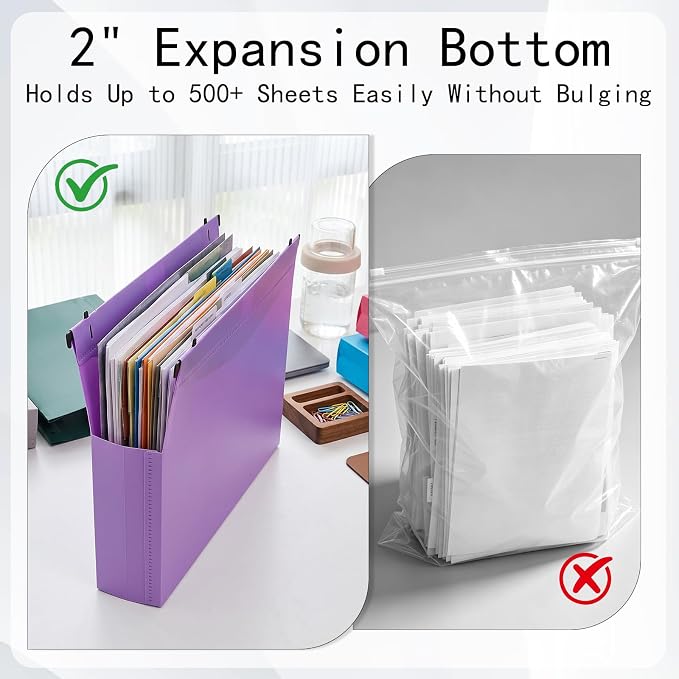 Hanging File Folders Letter Size, 2" Expanding Plastic Folders with Tabs | 18 Pack Heavy Duty Design, Extra Capacity Holds Up to 500 Sheets Each, for Office Files, Teacher Plans, and Home Documents - Image 2