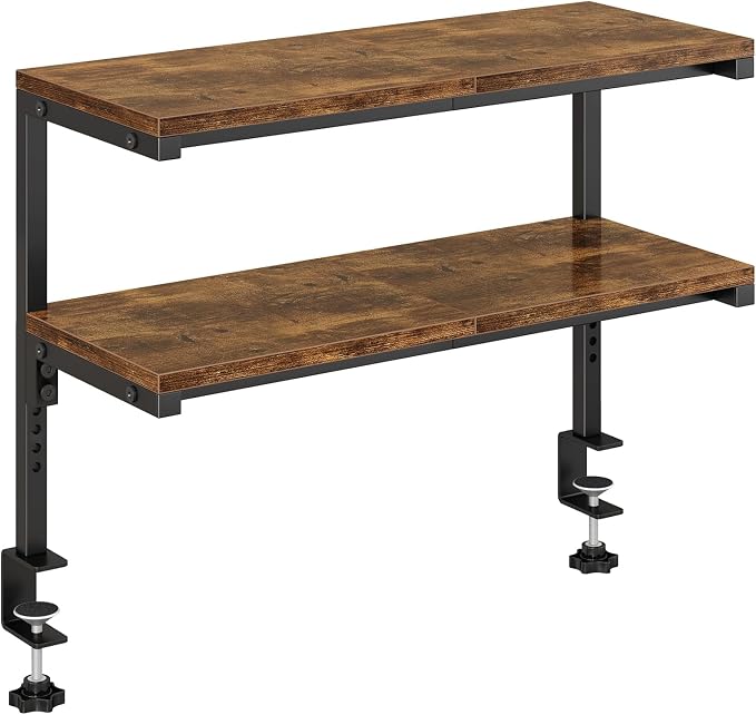 IBUYKE Clamp on Desk Shelf, 22.8” Large Desk Extender Shelves TMZ010H | Tool-Free, Flexible Repositioning,Adjustable, 2-Tier Storage Shelves, for Desktop Accessories,Desk by IBUYKE