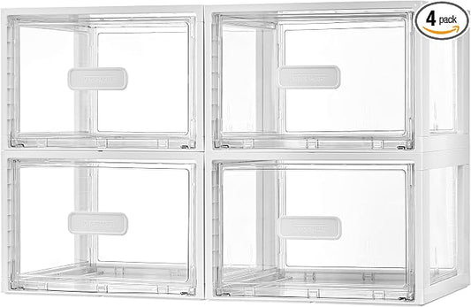 Vtopmart 4 Pack White Stackable Storage Drawers 15QT | Easily Assemble Closet Organizers,Plastic Storage Bins for Bathroom,Cabinet,Kitchen Pantry,Under Sink Organization(Medium) by Vtopmart