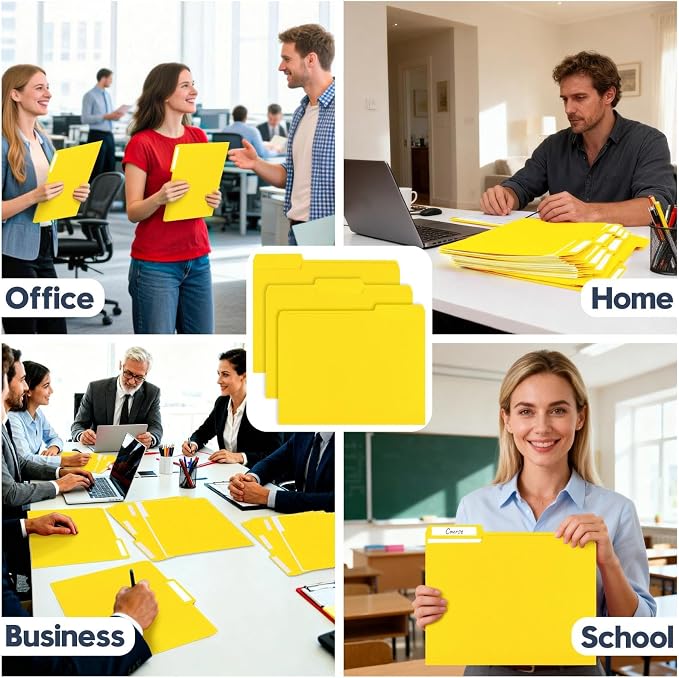 File Folders,Colored File Folders Letter Size 8.5" x 11",150 Pack 1/3 Cut Tab Bulk Folders,Durable Paper Folders with Blank Labels for Office Business School Home Use,Lemon Yellow - Image 7