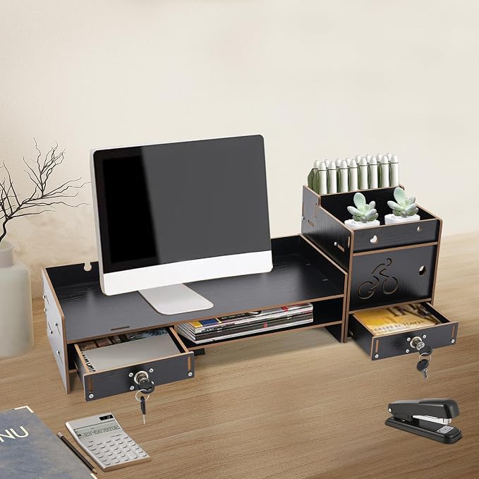 Desktop Monitor Stand with Drawer, Adjustable Laptop Riser Monitor Riser, Computer Monitor Booster Stand for Home Office - Image 6